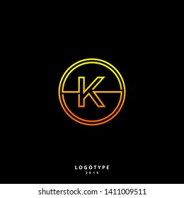abstract modern line circle K logo letter design concept. yellow orange circle gradient business symbol logotype. modern technology circle logo initial illustration
