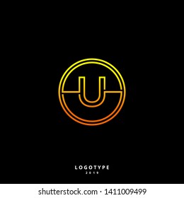 abstract modern line circle U logo letter design concept. yellow orange circle gradient business symbol logotype. modern technology circle logo initial illustration