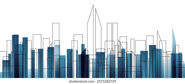 abstract modern line style city skyline gradient architecture outline pattern design element cover background