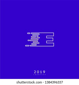 abstract modern lines E logo letter design concept with blue background