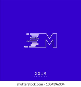 abstract modern lines M logo letter design concept with blue background