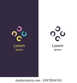 Abstraktes modernes Logo mit bunten ineinandergreifenden Kurven, die ein kreisförmiges Muster bilden. Isoliertes Design, perfekt für Branding und Corporate Identity. Vollständig anpassbar.