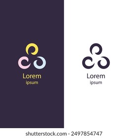 Abstract modern logo with colorful interlocking curves forming a circular pattern. Isolated design, perfect for branding and corporate identity. Fully customizable.