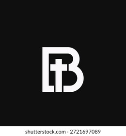Abstraktes, modernes Logo-Design mit dem Buchstaben B, integriert mit einem christlichen Kreuz-Symbol, auf dunklem Hintergrund für religiöse Markenbildung.