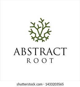 Abstract Modern logo in the form of a tree with roots and branch.