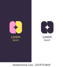 Abstract modern logo with smooth, rounded shapes in pink and yellow, forming a geometric design with a star shape in the center.