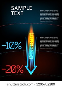 Abstract modern logo template with down arrow rocket. Flying, rushing activity. Vector illustration EPS 10. Design elements for your business presentations, advertising brochure, discount card, sale