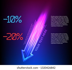 Abstract modern logo template with down arrow rocket. Flying, rushing activity. Vector illustration EPS 10. Design elements for your business presentations, advertising brochure, discount card, sale