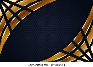 Abstract Modern of luxury background with combination blue and gold gradient colors. Transparency hexagon pattern of ornament. mosaic curve of golden element with shadow