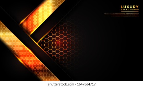 Abstract modern luxury background with  dark black color and line Gold hexagonal pattern, with triangle gold line design modern futuristic background vector illustration.