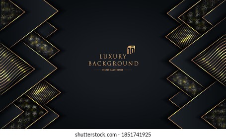 Abstrakte moderne, luxuriöse, schwarze Farbverlauf-Dreiecke Form mit goldener Linie und glänzender Textur. Geometrischer, überlappender, eleganter Stil mit Kopienraum. Vektorgrafik