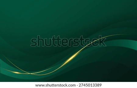 abstract modern luxury dark green wavy geometric with gold line glowing web banner flowing background