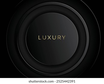 Abstract modern luxury dark rounded layers and dotted background vector with shadow and golden border can be used for greetings, cards, invitation, wallpaper, web, blog, graphic and printing.