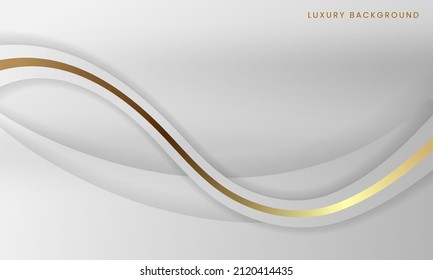Resumen moderno lujoso y lujoso ola dinámica línea dorada y fondo suave gris blanco. Ilustración gráfica vectorial.