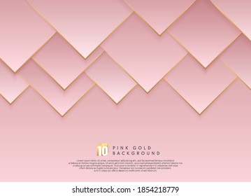 Resumen de la forma moderna del triángulo de gradiente dorado rosa de lujo con línea dorada. Color oro de rosa geométrico solapado capa elegante estilo con espacio de copia. Ilustración del vector