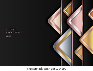 Abstract Modern Luxury Style Geometric Golden, Pink Gold, Silver Metallic on Black Background. Vector Illustration