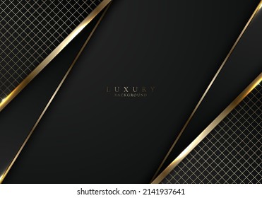 Abstract modern luxury template black and golden stripes with gold grid on dark background. Vector illustration