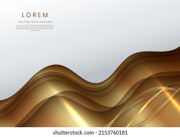 Abstract modern luxury white and gold gradient wavy shape background with golden lines wave and copy space for text. Vector illustration