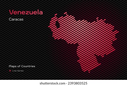 Abstract Modern Map of Venezuela, in pink sloping lines Pattern with Capital of Caracas