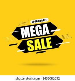 Abstract modern Mega Sale Banner. With shape. On Yellow background. Vector illustration