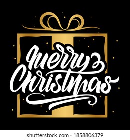 Abstract modern Merry Christmas lettering template inside a christmas box - Vector Illustration.