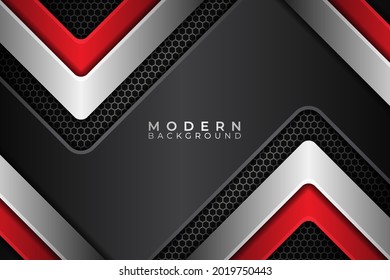 Abstract Modern Metallic Glossy Arrow Red Silver with Dark Background