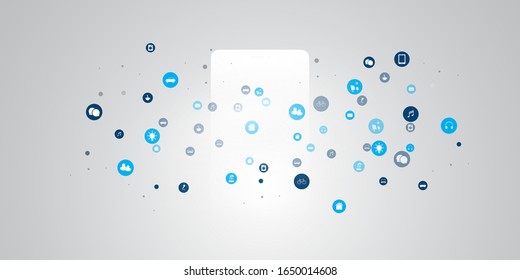 Resumen de diseño de diseño conceptual de cloud, redes, IoT, movilidad y telecomunicaciones con iconos con Smartphone - Ilustración vectorial