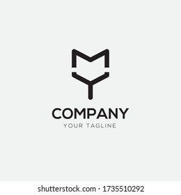 abstract modern minimalist letter YM MY logo design template