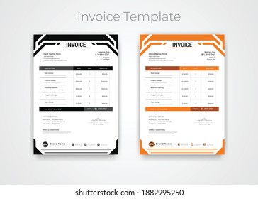 Abstract modern minimalist style business invoice template. Quotation Invoice Layout Template Paper Sheet Include Accounting, Price, Tax, and Quantity. With color variation Vector illustration of Fina