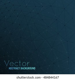Abstract modern molecular background. Graphic mesh backdrop with circles and lines. Vector illustration in dark blue colours