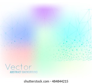 Abstract modern molecular background. Graphic mesh backdrop with circles and lines. Vector illustration in white and rainbow colours