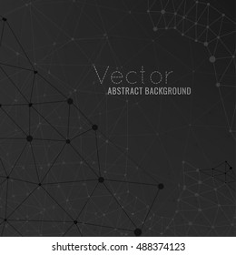 Abstract modern molecular background. Graphic mesh backdrop with circles and lines. Vector illustration in dark grey colours