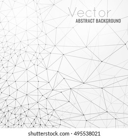 Abstract modern molecular background. Graphic mesh backdrop with circles and thin lines. Vector illustration in white, grey and black colours