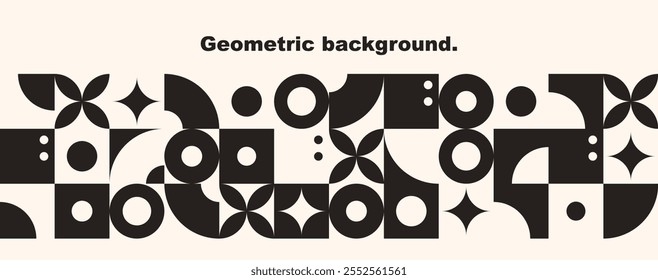 Abstract modern monochrome design with simple geometric shapes.Bauhaus style.Set of elements isolated on white background.Squares, circles and stars.Flat style.Vector illustration.