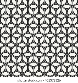 Abstract modern monochrome geometric texture with hexagons and circles - vector seamless pattern