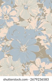 Abstract Modern monotone Hand-drawn flowers, silhouette botanical florals, seamless patterns with floral for textile design, fabric, wallpaper, covers, cards, wall art, posters, and decoration