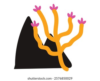 Abstract modern mountain with cactus line art plants illustration 