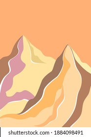 Abstrakte moderne Berglandschaft. Modernes Plakat-Boghhintergrund mit Bergen, Sonne und Mond. Minimalistische Wanddekoration. Vektorgrafik drucken.