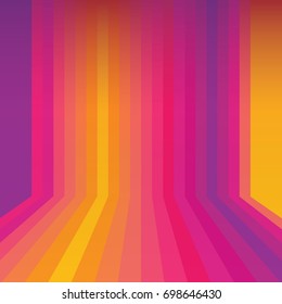 Abstract Modern multicolored background, rainbow stripes texture, sunset color, magenta, yellow, orange, purple dynamic perspective floor shapes. Brochure cover layout vector concept minimalist design