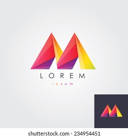 abstract modern multicolored logo element in letter m shape- overlapping shapes- business visual identity