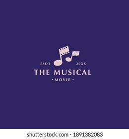 Abstract Modern Musical Movie And Film Logo With Film Roll And Tone Shape On Dark Background For Digital, Movie, Cinema, And Music Company