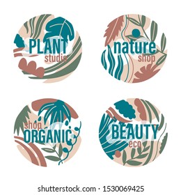 Abstract modern nature circle form bright color. Hand drawn naive style.Template for the design of a logo..Vector illustration.