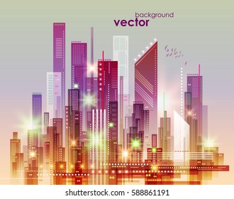 Abstract modern night City skyline, vector illustration