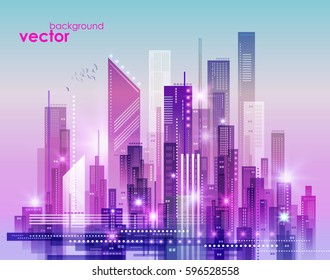 Abstract modern night City skyline, vector illustration