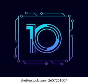 Abstract modern number 10 with border circuit technology symbol design vector illustration
