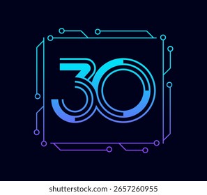 Abstrakte moderne Nummer 30 mit Randschaltungstechnik Symbol-Design, Vektorgrafik