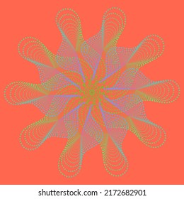 Abstract modern orange coral background with yellow dotted ornament. Luxury square backdrop. Geometric art digital screen. Poster, banner. Futuristic wallpaper. Pastel card. Cover design. Cute print.