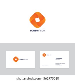 Abstract modern orange logo on business card template, vector illustration