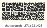 Abstract modern organic shape round form set. Black and white, monochrome, doodle style. Liquid organic blob curve shape figure. Abstract liquid bubble, wavy different form. Soft round oval pattern.