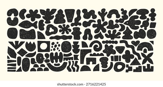 Abstrato forma orgânica moderna forma redonda conjunto. Preto e branco, monocromático, estilo doodle. Figura de forma de curva de blob orgânico líquido. Bolha líquida abstrata, forma ondulada diferente. Padrão oval redondo suave.